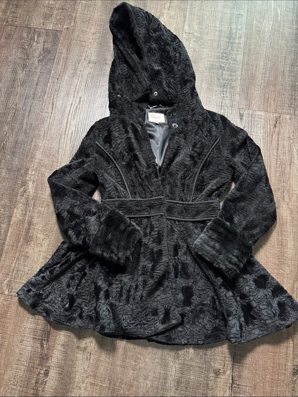 Laundry By Shelli Segal Black Hooded Faux Fur Coat